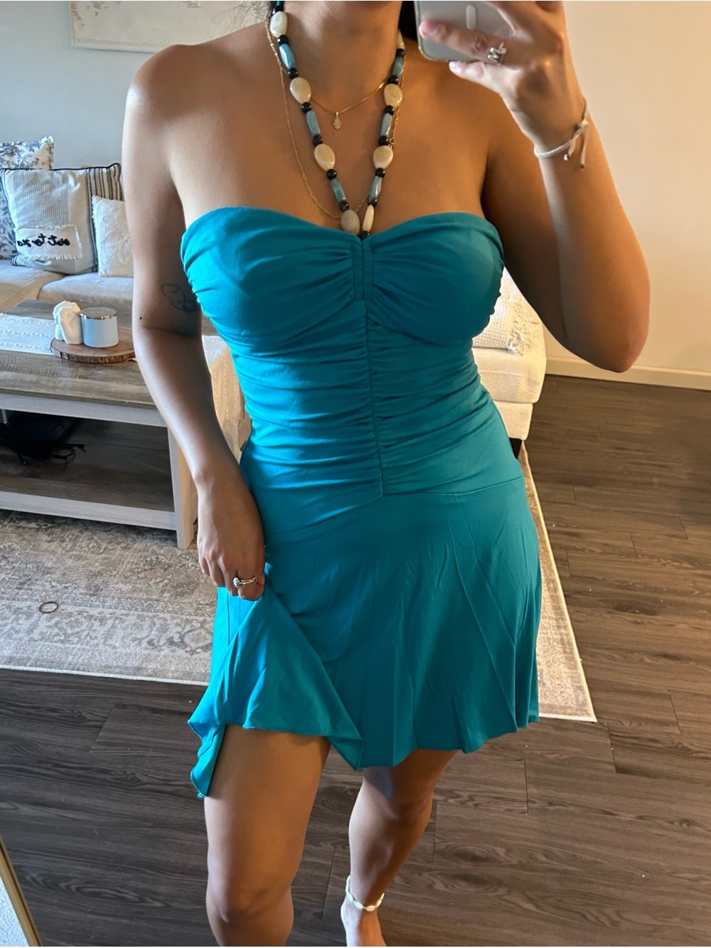 STUNNING Y2K Jodi Kristopher Teal Strapless Ruched Mini Dress - Picture 2 of 7